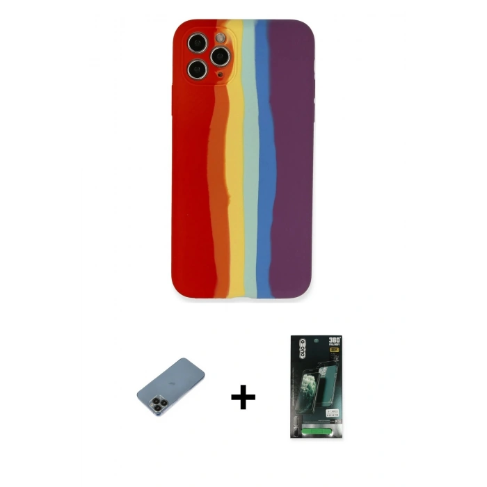 MARSİLYAN™- iPhone 11 Pro Kılıf Yadigar Çizgi - Siyah 360 Mat Full Body Arka Koruyucu + Shine Kamera Lens Koruma Cam - SH