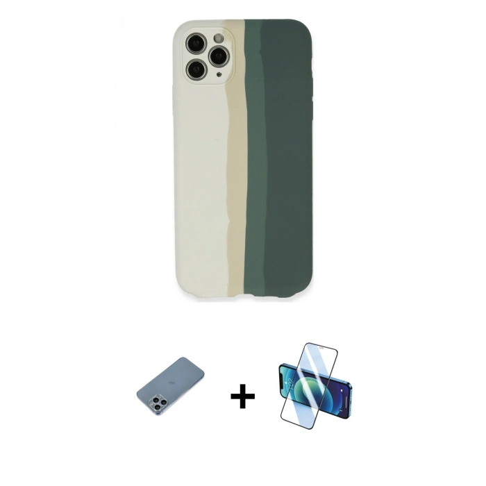 MARSİLYAN™- iPhone 11 Pro Kılıf Yadigar Çizgi - Siyah 3D Antistatik Cam Ekran Koruyucu + Shine Kamera Lens Koruma Cam - SABE