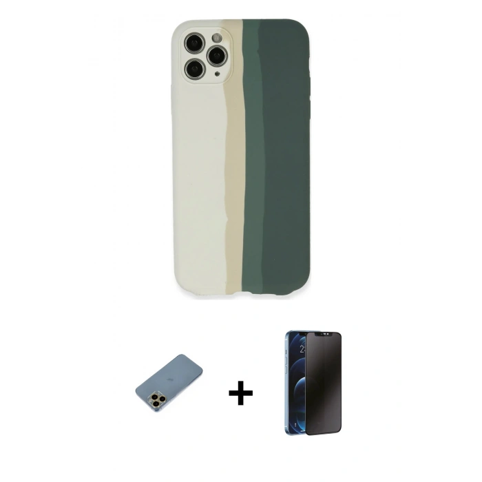 MARSİLYAN™- iPhone 11 Pro Kılıf Yadigar Çizgi - Siyah 3D Antistatik Hayalet Cam Ekran Koruyucu + Shine Kamera Lens Koruma Cam - GD