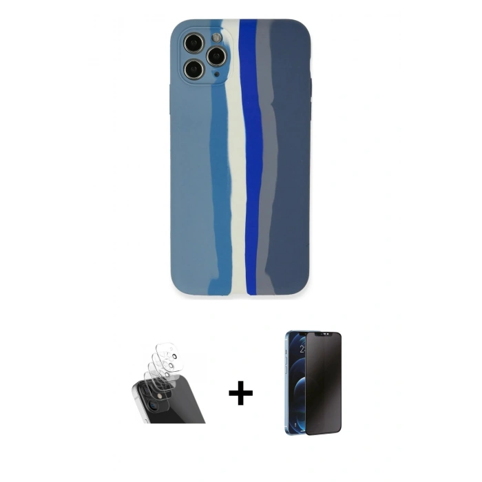 MARSİLYAN™- iPhone 11 Pro Kılıf Yadigar Çizgi - Siyah 3D Antistatik Hayalet Cam Ekran Koruyucu + Kamera Lens Koruma Cam - SF