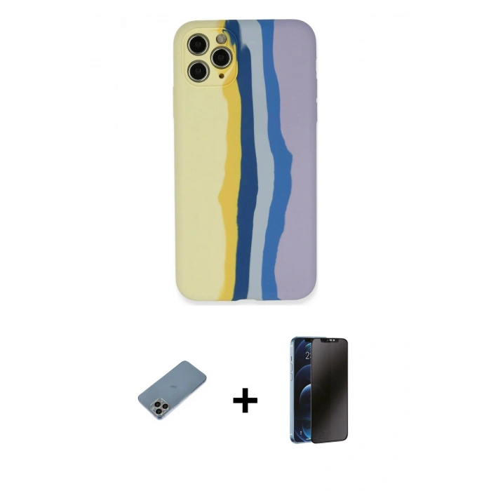 MARSİLYAN™- iPhone 11 Pro Kılıf Yadigar Çizgi - Siyah 3D Antistatik Hayalet Cam Ekran Koruyucu + Shine Kamera Lens Koruma Cam - GI