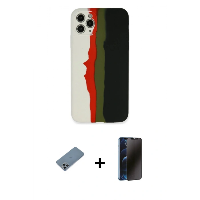 MARSİLYAN™- iPhone 11 Pro Kılıf Yadigar Çizgi - Siyah 3D Antistatik Hayalet Cam Ekran Koruyucu + Shine Kamera Lens Koruma Cam - SABE