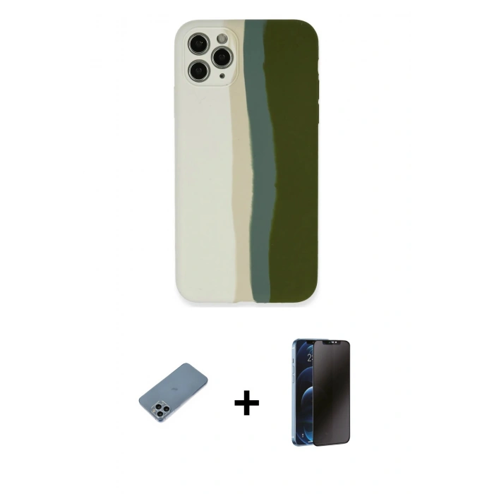 MARSİLYAN™- iPhone 11 Pro Kılıf Yadigar Çizgi - Siyah 3D Antistatik Hayalet Cam Ekran Koruyucu + Shine Kamera Lens Koruma Cam - SABE