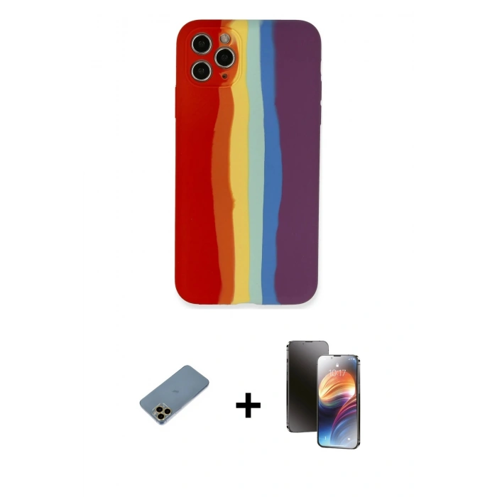 MARSİLYAN™- iPhone 11 Pro Kılıf Yadigar Çizgi - Siyah 3D Antistatik Mat Seramik Nano Ekran Koruyucu + Gold Shine Kamera Lens Koruma Cam