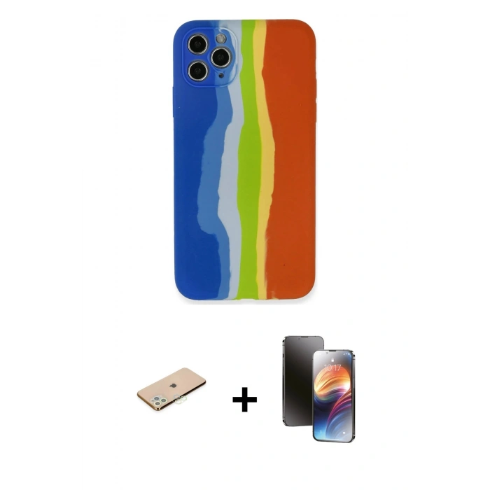 MARSİLYAN™- iPhone 11 Pro Kılıf Yadigar Çizgi - Siyah 3D Antistatik Mat Seramik Nano Ekran Koruyucu + Renkli Kamera Lens Koruma Cam - YL
