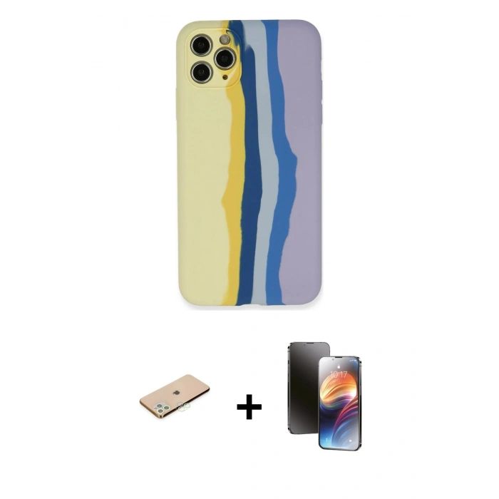 MARSİLYAN™- iPhone 11 Pro Kılıf Yadigar Çizgi - Siyah 3D Antistatik Mat Seramik Nano Ekran Koruyucu + Renkli Kamera Lens Koruma Cam - YL