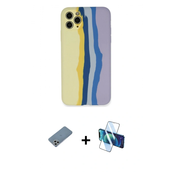 MARSİLYAN™- iPhone 11 Pro Kılıf Yadigar Çizgi - Siyah 3D Antistatik Seramik Nano Ekran Koruyucu + Gümüş Shine Kamera Lens Koruma Cam
