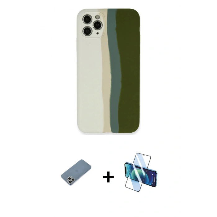 MARSİLYAN™- iPhone 11 Pro Kılıf Yadigar Çizgi - Siyah 3D Antistatik Seramik Nano Ekran Koruyucu + Gümüş Shine Kamera Lens Koruma Cam