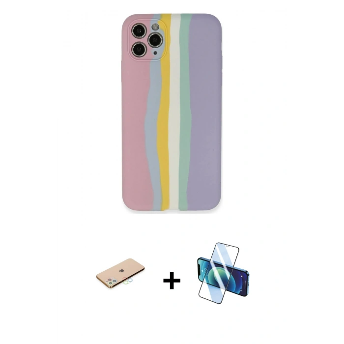 MARSİLYAN™- iPhone 11 Pro Kılıf Yadigar Çizgi - Siyah 3D Antistatik Seramik Nano Ekran Koruyucu + Renkli Kamera Lens Koruma Cam - MI