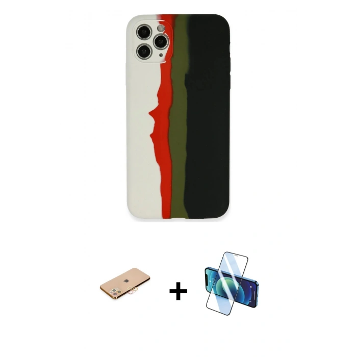 MARSİLYAN™- iPhone 11 Pro Kılıf Yadigar Çizgi - Siyah 3D Antistatik Seramik Nano Ekran Koruyucu + Renkli Kamera Lens Koruma Cam - TU