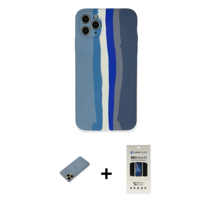 MARSİLYAN™- iPhone 11 Pro Kılıf Yadigar Çizgi - Siyah 5D Hayalet Cam Ekran Koruyucu + Shine Kamera Lens Koruma Cam - GD