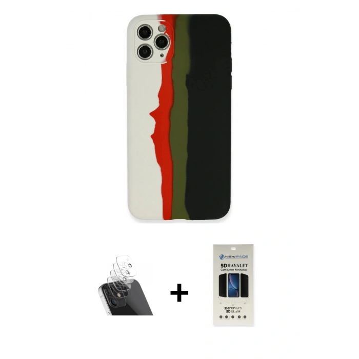 MARSİLYAN™- iPhone 11 Pro Kılıf Yadigar Çizgi - Siyah 5D Hayalet Cam Ekran Koruyucu + Kamera Lens Koruma Cam - SF
