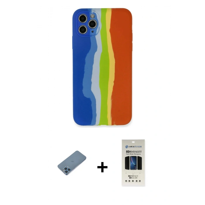 MARSİLYAN™- iPhone 11 Pro Kılıf Yadigar Çizgi - Siyah 5D Hayalet Cam Ekran Koruyucu + Shine Kamera Lens Koruma Cam - MI