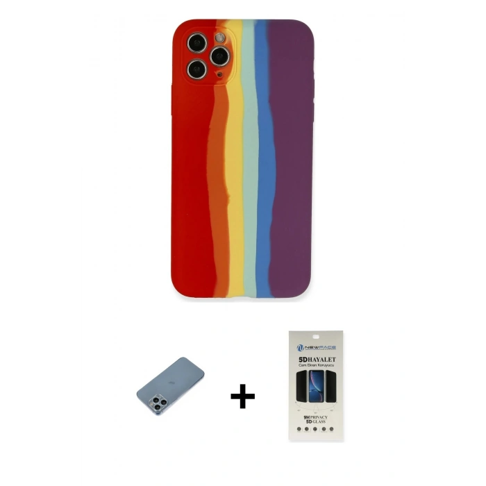 MARSİLYAN™- iPhone 11 Pro Kılıf Yadigar Çizgi - Siyah 5D Hayalet Cam Ekran Koruyucu + Shine Kamera Lens Koruma Cam - SABE