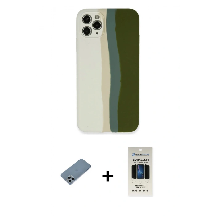 MARSİLYAN™- iPhone 11 Pro Kılıf Yadigar Çizgi - Siyah 5D Hayalet Cam Ekran Koruyucu + Shine Kamera Lens Koruma Cam - SABE