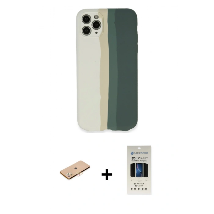 MARSİLYAN™- iPhone 11 Pro Kılıf Yadigar Çizgi - Siyah 5D Hayalet Cam Ekran Koruyucu + Renkli Kamera Lens Koruma Cam - TU