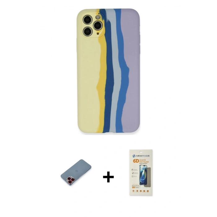 MARSİLYAN™- iPhone 11 Pro Kılıf Yadigar Çizgi - Siyah 6D Mat Seramik Hayalet Nano Ekran Koruyucu + Kırmızı Metal Kamera Lens Koruma Cam