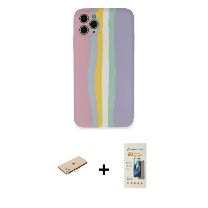 MARSİLYAN™- iPhone 11 Pro Kılıf Yadigar Çizgi - Siyah 6D Mat Seramik Hayalet Nano Ekran Koruyucu + Renkli Kamera Lens Koruma Cam - MI