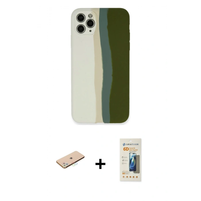 MARSİLYAN™- iPhone 11 Pro Kılıf Yadigar Çizgi - Siyah 6D Mat Seramik Hayalet Nano Ekran Koruyucu + Renkli Kamera Lens Koruma Cam - MI
