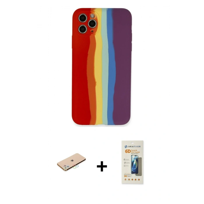 MARSİLYAN™- iPhone 11 Pro Kılıf Yadigar Çizgi - Siyah 6D Mat Seramik Hayalet Nano Ekran Koruyucu + Renkli Kamera Lens Koruma Cam - MI