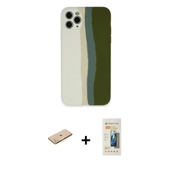 MARSİLYAN™- iPhone 11 Pro Kılıf Yadigar Çizgi - Siyah 6D Mat Seramik Hayalet Nano Ekran Koruyucu + Renkli Kamera Lens Koruma Cam - PE