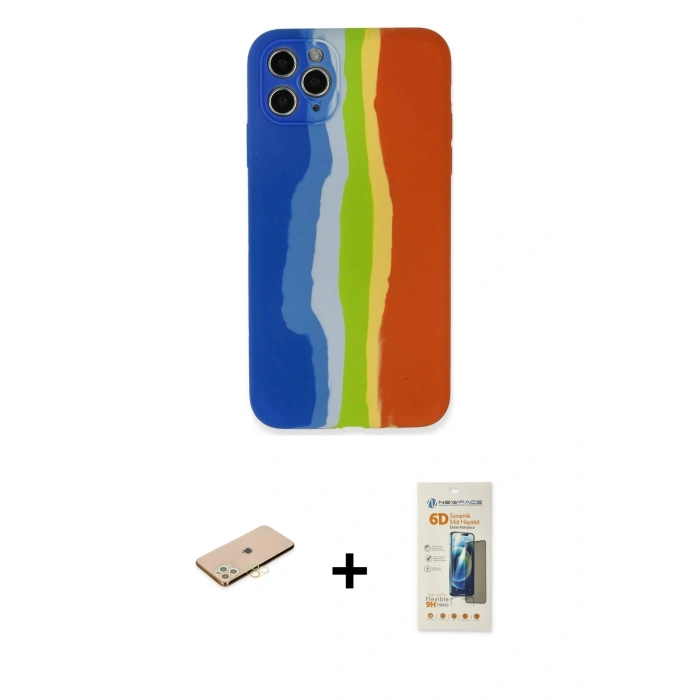 MARSİLYAN™- iPhone 11 Pro Kılıf Yadigar Çizgi - Siyah 6D Mat Seramik Hayalet Nano Ekran Koruyucu + Renkli Kamera Lens Koruma Cam - PE