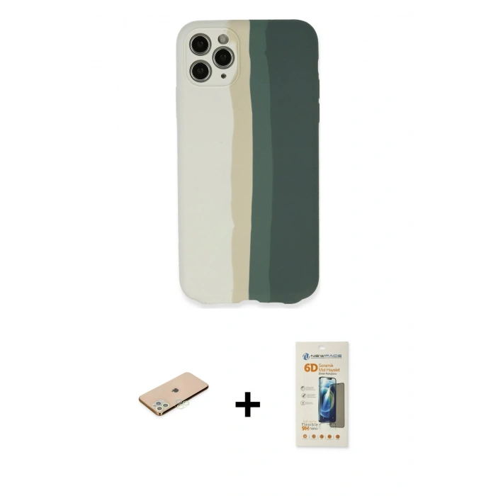 MARSİLYAN™- iPhone 11 Pro Kılıf Yadigar Çizgi - Siyah 6D Mat Seramik Hayalet Nano Ekran Koruyucu + Renkli Kamera Lens Koruma Cam - YL