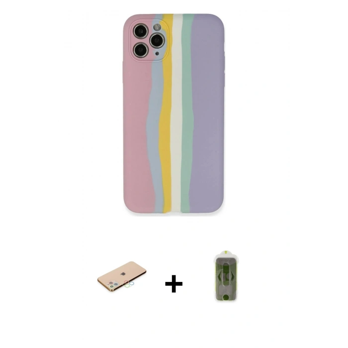 MARSİLYAN™- iPhone 11 Pro Kılıf Yadigar Çizgi - Siyah Joko Magic 5D Hayalet Cam + Renkli Kamera Lens Koruma Cam - MI