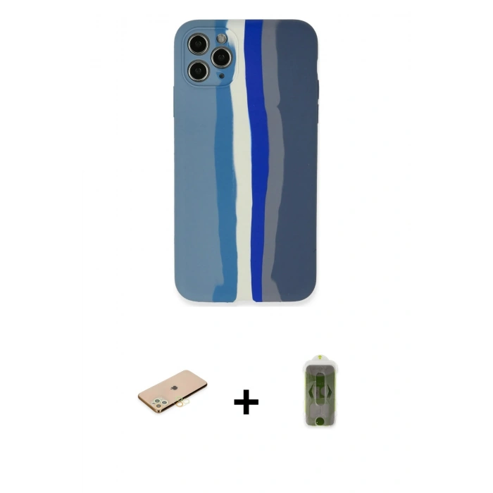 MARSİLYAN™- iPhone 11 Pro Kılıf Yadigar Çizgi - Siyah Joko Magic 5D Hayalet Cam + Renkli Kamera Lens Koruma Cam - SI