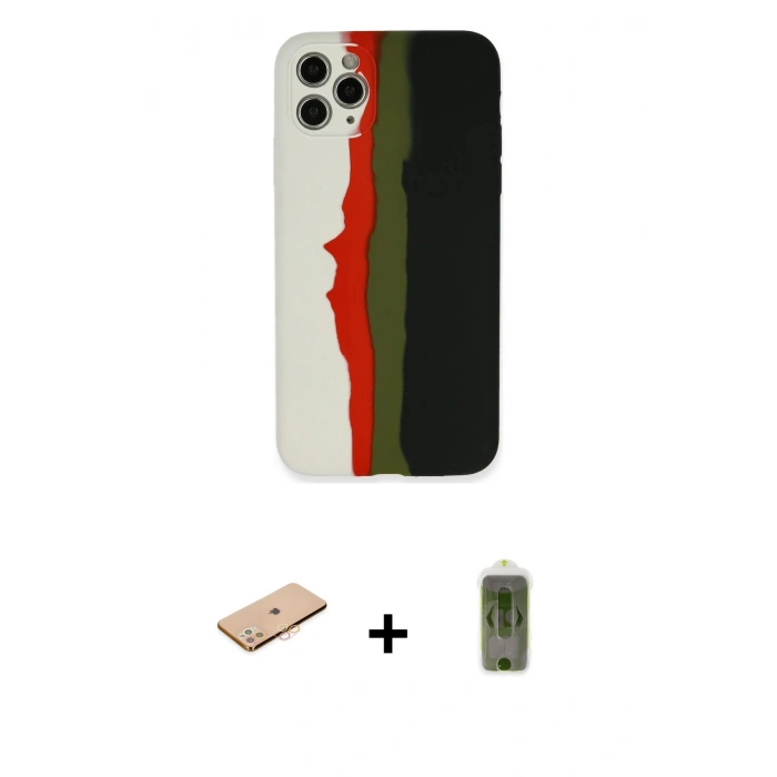 MARSİLYAN™- iPhone 11 Pro Kılıf Yadigar Çizgi - Siyah Joko Magic 5D Hayalet Cam + Renkli Kamera Lens Koruma Cam - TU