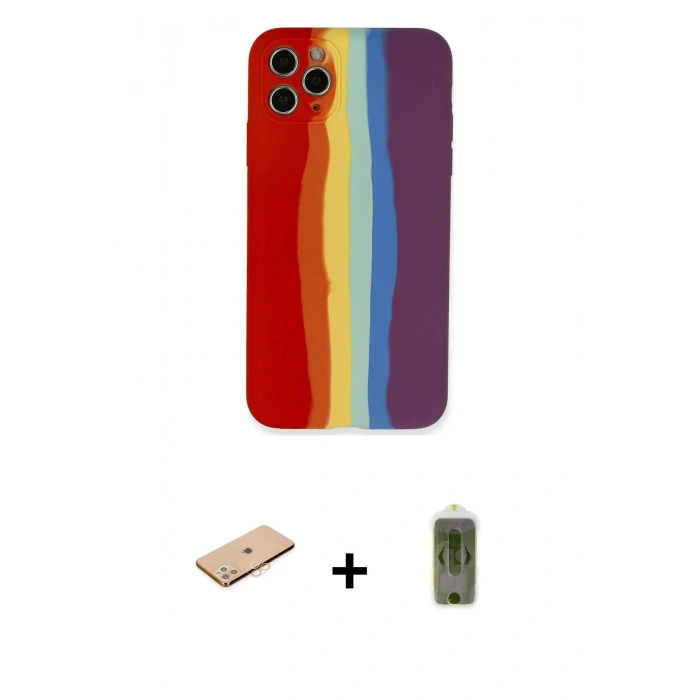 MARSİLYAN™- iPhone 11 Pro Kılıf Yadigar Çizgi - Siyah Joko Magic 5D Hayalet Cam + Renkli Kamera Lens Koruma Cam - TU