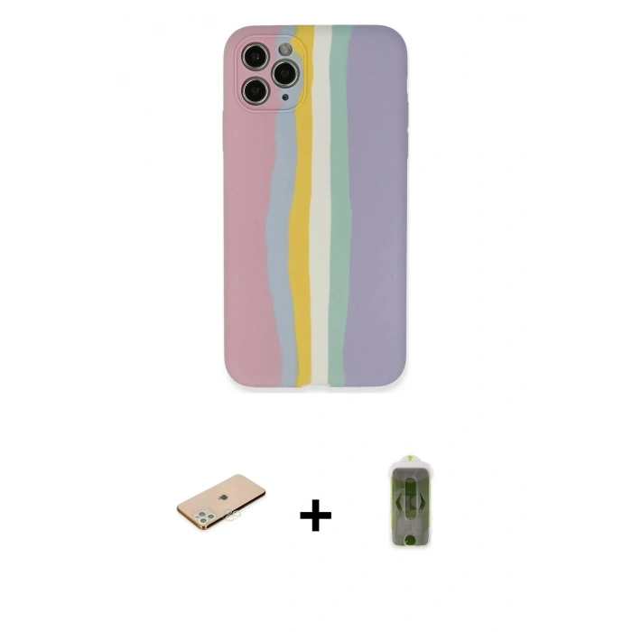 MARSİLYAN™- iPhone 11 Pro Kılıf Yadigar Çizgi - Siyah Joko Magic 5D Hayalet Cam + Renkli Kamera Lens Koruma Cam - YL