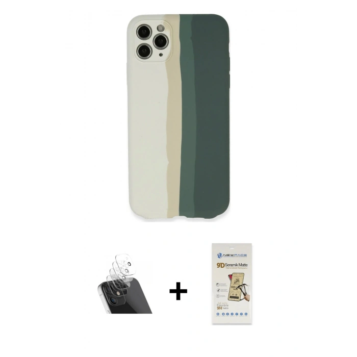 MARSİLYAN™- iPhone 11 Pro Kılıf Yadigar Çizgi - Siyah Mat Seramik Nano Ekran Koruyucu + Kamera Lens Koruma Cam - SF