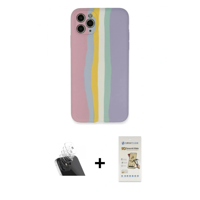 MARSİLYAN™- iPhone 11 Pro Kılıf Yadigar Çizgi - Siyah Mat Seramik Nano Ekran Koruyucu + Kamera Lens Koruma Cam - SF