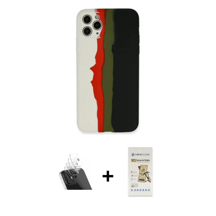 MARSİLYAN™- iPhone 11 Pro Kılıf Yadigar Çizgi - Siyah Mat Seramik Nano Ekran Koruyucu + Kamera Lens Koruma Cam - SF