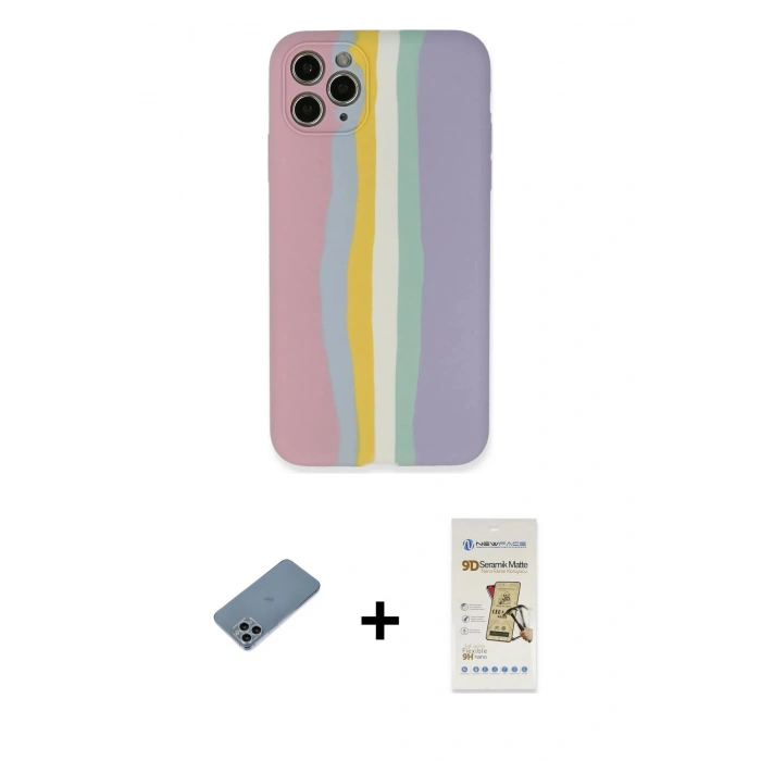 MARSİLYAN™- iPhone 11 Pro Kılıf Yadigar Çizgi - Siyah Mat Seramik Nano Ekran Koruyucu + Shine Kamera Lens Koruma Cam - SABE