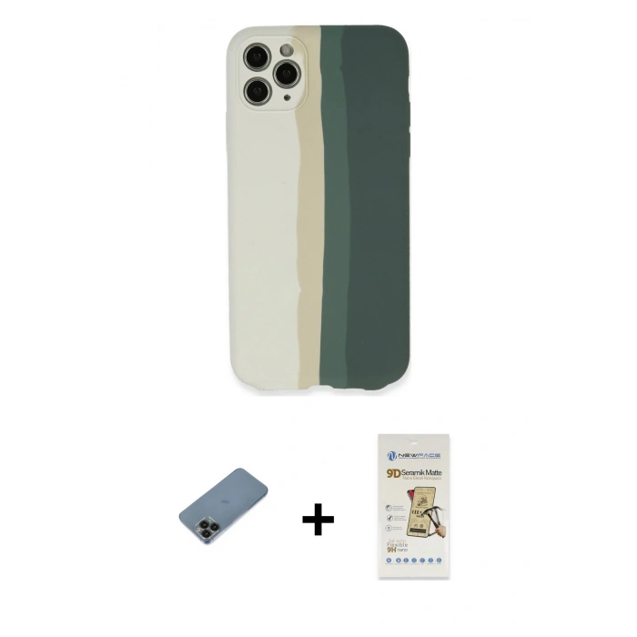 MARSİLYAN™- iPhone 11 Pro Kılıf Yadigar Çizgi - Siyah Mat Seramik Nano Ekran Koruyucu + Shine Kamera Lens Koruma Cam - SH