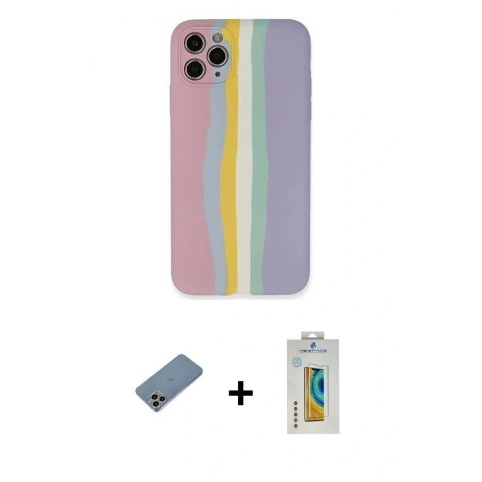 MARSİLYAN™- iPhone 11 Pro Kılıf Yadigar Çizgi - Siyah Polymer Nano Ekran Koruyucu + Shine Kamera Lens Koruma Cam - GI
