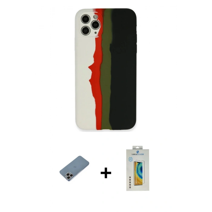 MARSİLYAN™- iPhone 11 Pro Kılıf Yadigar Çizgi - Siyah Polymer Nano Ekran Koruyucu + Shine Kamera Lens Koruma Cam - GI