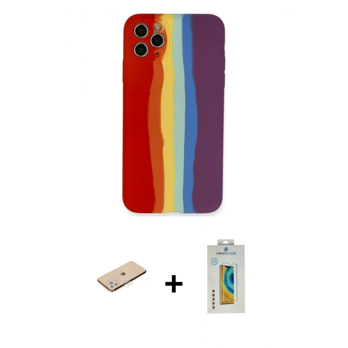 MARSİLYAN™- iPhone 11 Pro Kılıf Yadigar Çizgi - Siyah Polymer Nano Ekran Koruyucu + Renkli Kamera Lens Koruma Cam - YL