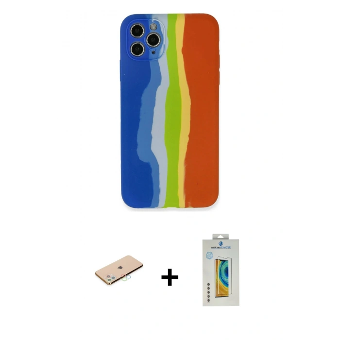 MARSİLYAN™- iPhone 11 Pro Kılıf Yadigar Çizgi - Siyah Polymer Nano Ekran Koruyucu + Renkli Kamera Lens Koruma Cam - MI