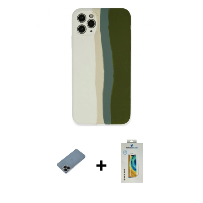 MARSİLYAN™- iPhone 11 Pro Kılıf Yadigar Çizgi - Siyah Polymer Nano Ekran Koruyucu + Shine Kamera Lens Koruma Cam - SH