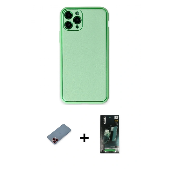 MARSİLYAN™- iPhone 11 Pro Kılıf Yadigar Klasik - Şeffaf 360 Full Body Arka Koruyucu + Metal Kamera Lens Koruma Cam - KI