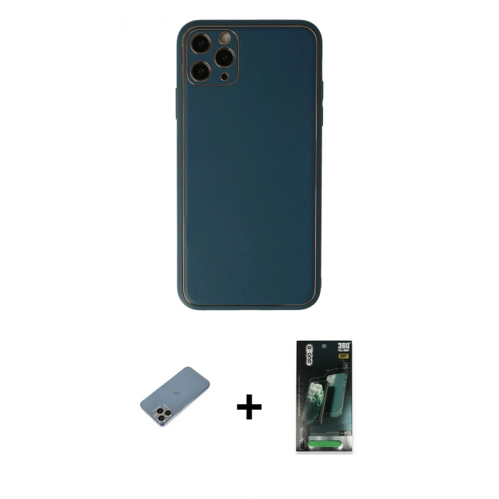 MARSİLYAN™- iPhone 11 Pro Kılıf Yadigar Klasik - Şeffaf 360 Full Body Arka Koruyucu + Shine Kamera Lens Koruma Cam - GI