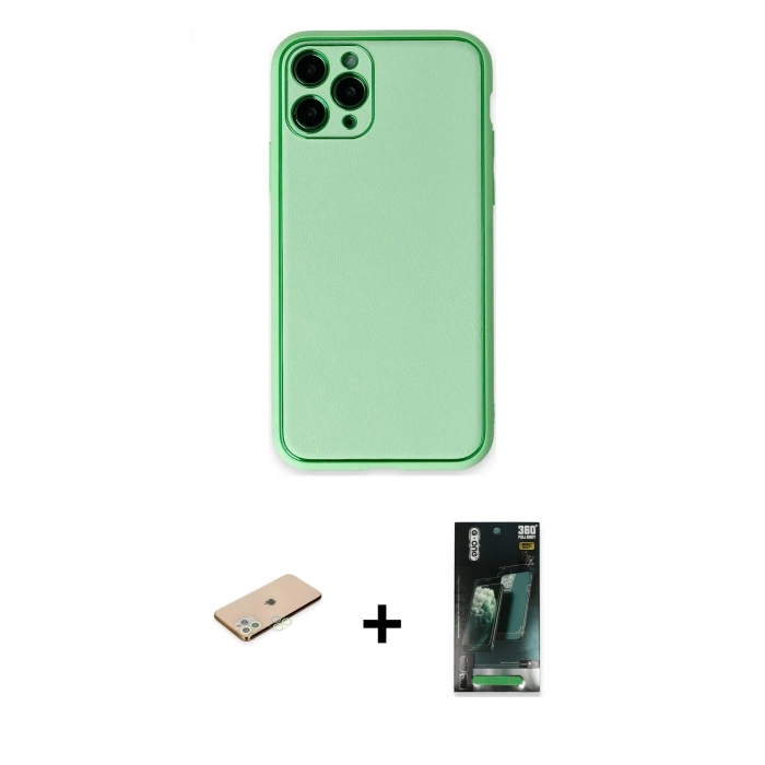 MARSİLYAN™- iPhone 11 Pro Kılıf Yadigar Klasik - Şeffaf 360 Full Body Arka Koruyucu + Renkli Kamera Lens Koruma Cam - YL