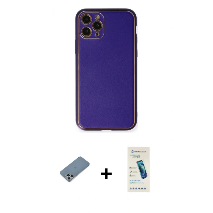MARSİLYAN™- iPhone 11 Pro Kılıf Yadigar Klasik - Şeffaf Pasifik Cam Ekran Koruyucu + Shine Kamera Lens Koruma Cam - GS
