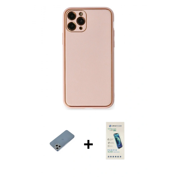MARSİLYAN™- iPhone 11 Pro Kılıf Yadigar Klasik - Şeffaf Pasifik Cam Ekran Koruyucu + Shine Kamera Lens Koruma Cam - GS