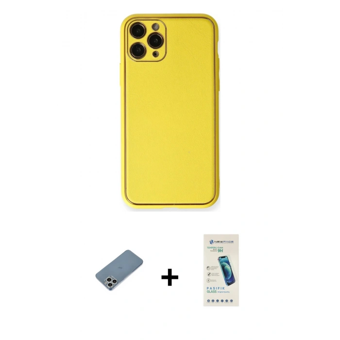 MARSİLYAN™- iPhone 11 Pro Kılıf Yadigar Klasik - Şeffaf Pasifik Cam Ekran Koruyucu + Shine Kamera Lens Koruma Cam - GS