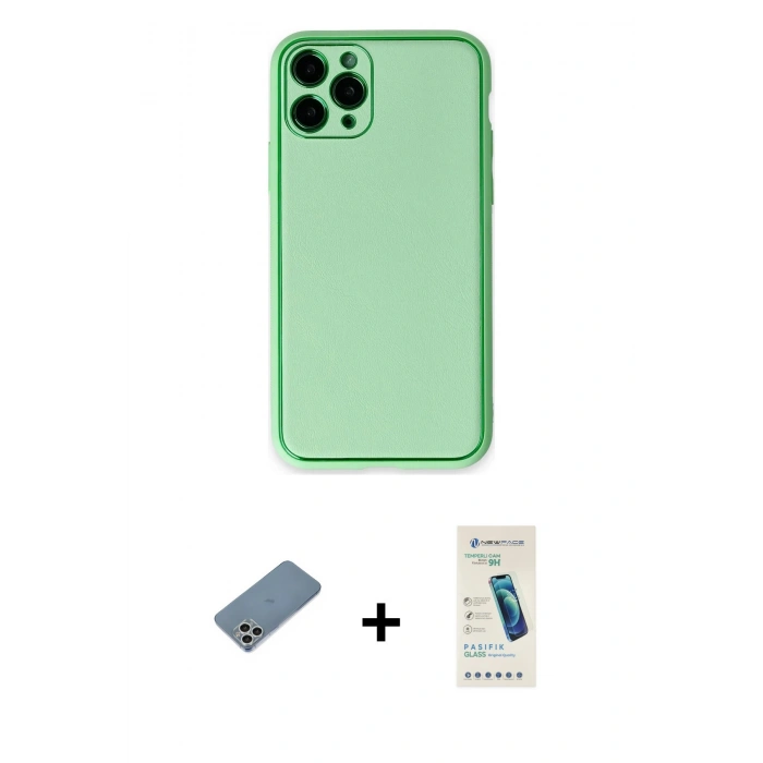 MARSİLYAN™- iPhone 11 Pro Kılıf Yadigar Klasik - Şeffaf Pasifik Cam Ekran Koruyucu + Shine Kamera Lens Koruma Cam - GS