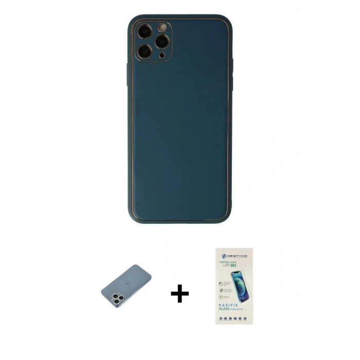 MARSİLYAN™- iPhone 11 Pro Kılıf Yadigar Klasik - Şeffaf Pasifik Cam Ekran Koruyucu + Shine Kamera Lens Koruma Cam - GS